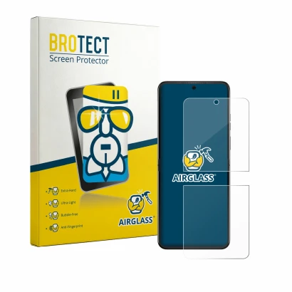 Face avant d’un emballage produit avec le logo de la marque BROTECT. À côté, l’appareil Motorola Razr 70 est représenté avec l