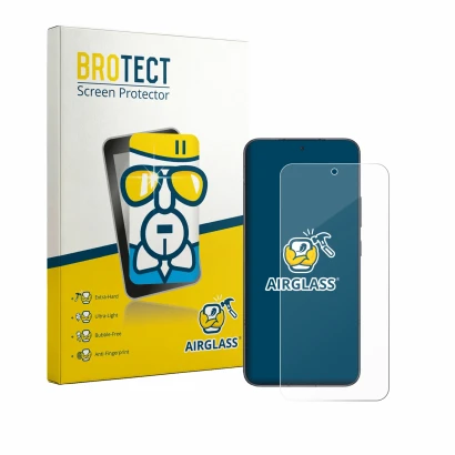 Face avant d’un emballage produit avec le logo de la marque BROTECT. À côté, l’appareil Honor Power 2 est représenté avec la p