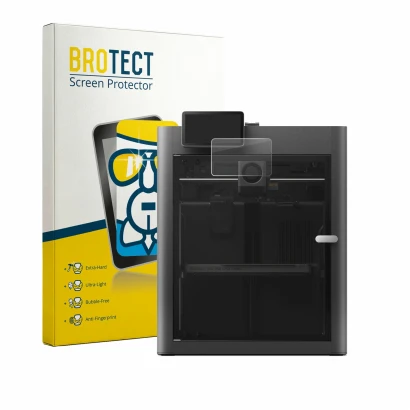 Face avant d’un emballage produit avec le logo de la marque BROTECT. À côté, l’appareil Bambu Lab X2D est représenté avec la p
