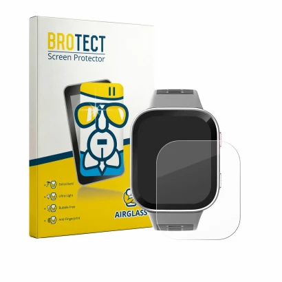 Face avant d’un emballage produit avec le logo de la marque BROTECT. À côté, l’appareil Amazfit Bip Max est représenté avec la