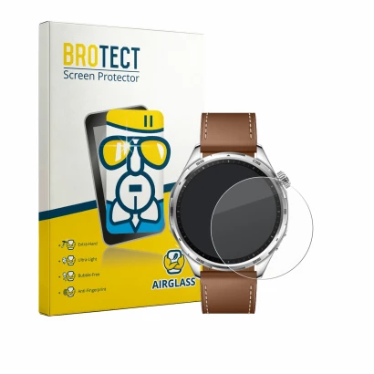 Face avant d’un emballage produit avec le logo de la marque BROTECT. À côté, l’appareil Honor Watch 6 est représenté avec la p