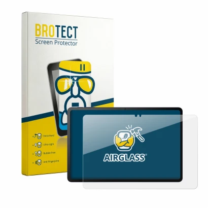 Face avant d’un emballage produit avec le logo de la marque BROTECT. À côté, l’appareil TCL TAB A1 est représenté avec la prot