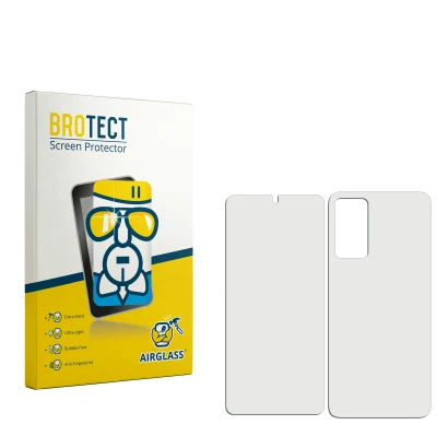 Face avant d’un emballage produit avec le logo de la marque BROTECT. À côté se trouve la protection d’écran correspondante.