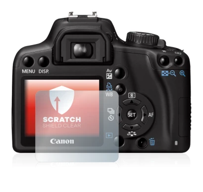 Image de l'appareil Canon EOS 1000D avec une grande variété de protections d'écran.