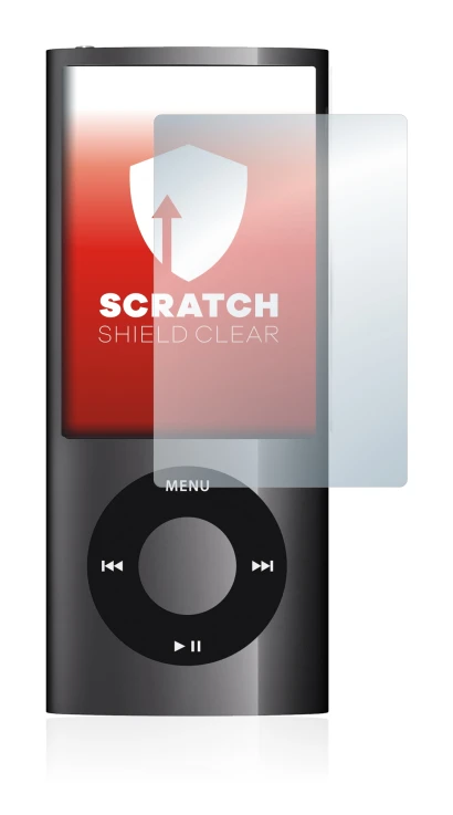 Image de l'appareil Apple iPod nano 2009 (5ème Gen.) avec une grande variété de protections d'écran.