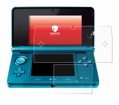 Image de l'appareil Nintendo 3DS avec une grande variété de protections d'écran.