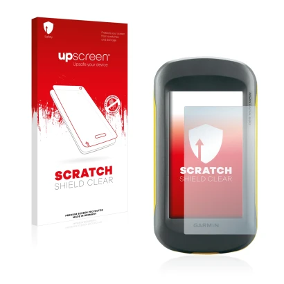Face avant d’un emballage produit avec le logo de la marque upscreen. À côté, l’appareil Garmin Montana 600 est représenté ave