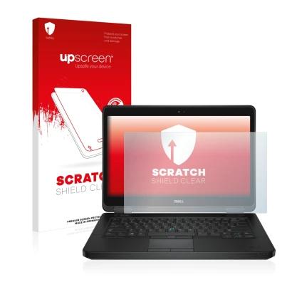 Face avant d’un emballage produit avec le logo de la marque upscreen. À côté, l’appareil Dell Latitude 14 E5440 Non-Touch est