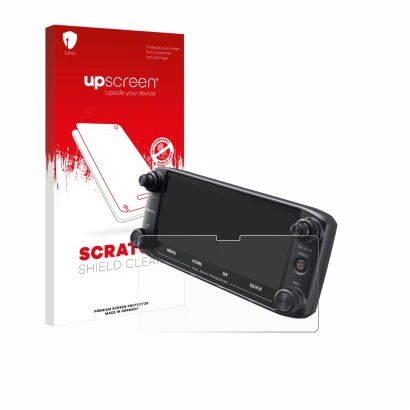 Face avant d’un emballage produit avec le logo de la marque upscreen. À côté, l’appareil Icom ID-5100 est représenté avec la p