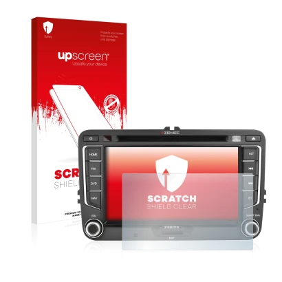Face avant d’un emballage produit avec le logo de la marque upscreen. À côté, l’appareil Zenec Z-E2015 est représenté avec la