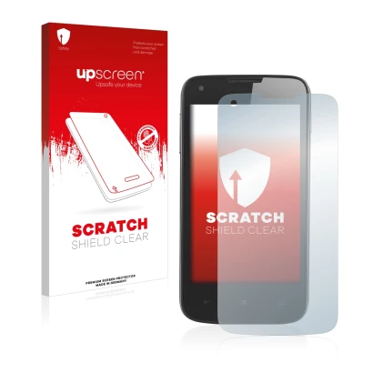 Face avant d’un emballage produit avec le logo de la marque upscreen. À côté, l’appareil Prestigio MultiPhone 8400 DUO PSP8400