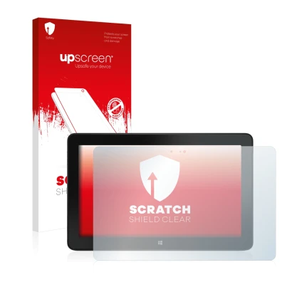 Face avant d’un emballage produit avec le logo de la marque upscreen. À côté, l’appareil Dell Venue 11 Pro 7140 (2013-2014) es
