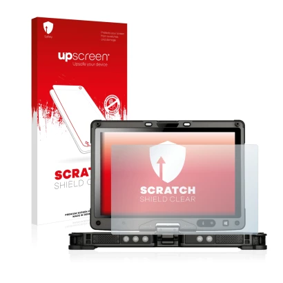 Face avant d’un emballage produit avec le logo de la marque upscreen. À côté, l’appareil Getac V110 est représenté avec la pro