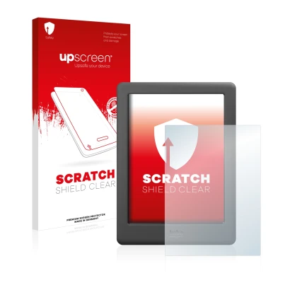 Face avant d’un emballage produit avec le logo de la marque upscreen. À côté, l’appareil Kobo Glo HD est représenté avec la pr