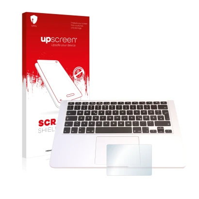 Face avant d’un emballage produit avec le logo de la marque upscreen. À côté, l’appareil Apple MacBook Pro 13.3" 2015 (Touch T
