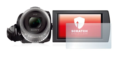 Image de l'appareil Sony FDR-AX53 avec une grande variété de protections d'écran.