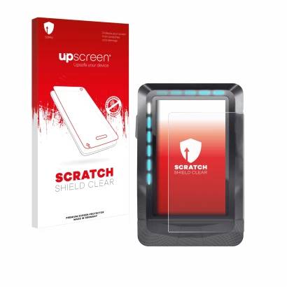 Face avant d’un emballage produit avec le logo de la marque upscreen. À côté, l’appareil Wahoo Elemnt GPS est représenté avec 