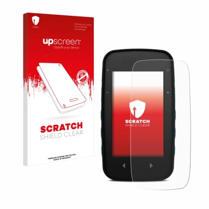 Face avant d’un emballage produit avec le logo de la marque upscreen. À côté, l’appareil CompeGPS TwoNav Cross est représenté 