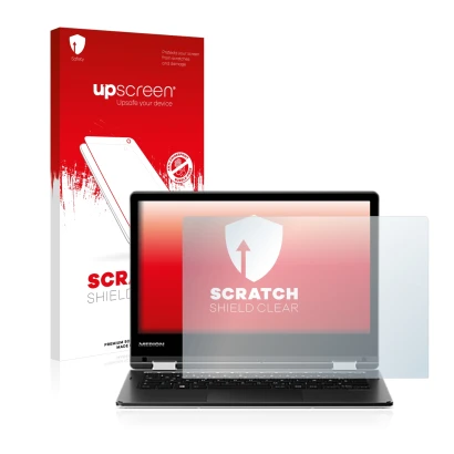Face avant d’un emballage produit avec le logo de la marque upscreen. À côté, l’appareil MEDION Akoya E2215T (MD 60256) est re