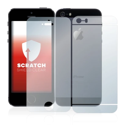 Image de l'appareil Apple iPhone 5S (Avant+Arrière) avec une grande variété de protections d'écran.