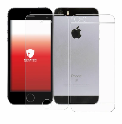 Image de l'appareil Apple iPhone SE 2016 (Avant+Arrière) avec une grande variété de protections d'écran.