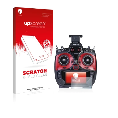 Face avant d’un emballage produit avec le logo de la marque upscreen. À côté, l’appareil Graupner MZ-32 (3.Gen) est représenté