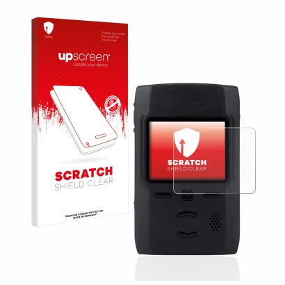 Face avant d’un emballage produit avec le logo de la marque upscreen. À côté, l’appareil Motorola Advisor TPG2200 est représen