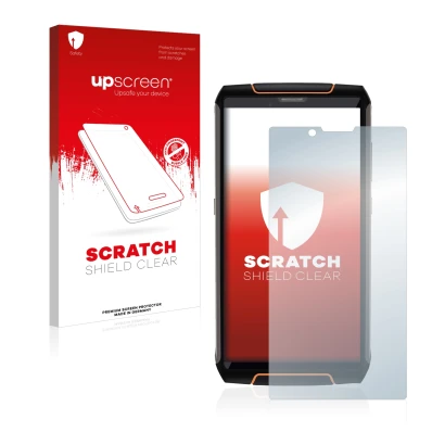 Face avant d’un emballage produit avec le logo de la marque upscreen. À côté, l’appareil Cubot King Kong 3 est représenté avec