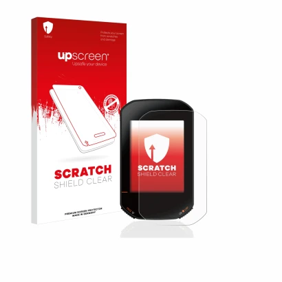 Face avant d’un emballage produit avec le logo de la marque upscreen. À côté, l’appareil Bryton Rider 420 est représenté avec