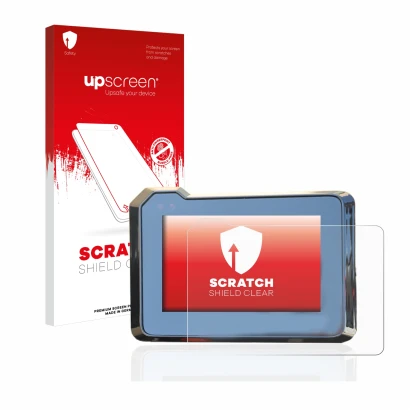 Face avant d’un emballage produit avec le logo de la marque upscreen. À côté, l’appareil KTM 1290 Super Duke R 2020/2022 TFT-D