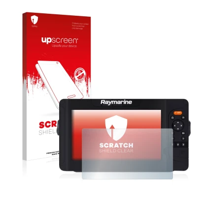 Face avant d’un emballage produit avec le logo de la marque upscreen. À côté, l’appareil Raymarine Element 7 HV est représenté