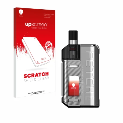 Face avant d’un emballage produit avec le logo de la marque upscreen. À côté, l’appareil Smok Fetch 80W Pro est représenté ave