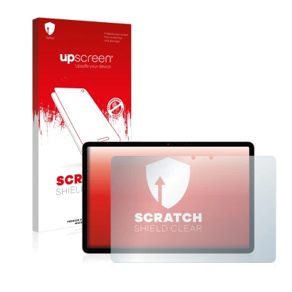 Face avant d’un emballage produit avec le logo de la marque upscreen. À côté, l’appareil Samsung Galaxy Tab S7 WiFi 2020 (en p