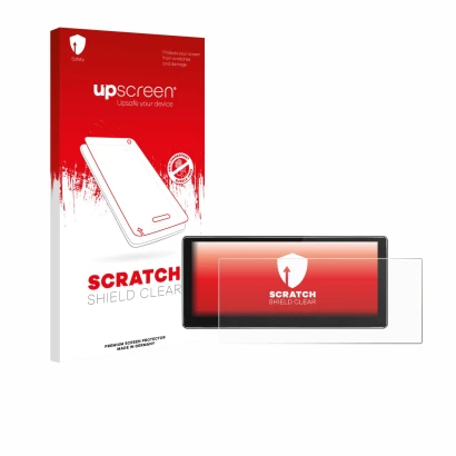 Face avant d’un emballage produit avec le logo de la marque upscreen. À côté, l’appareil Joying 4G Car Radio 10.25" est représ