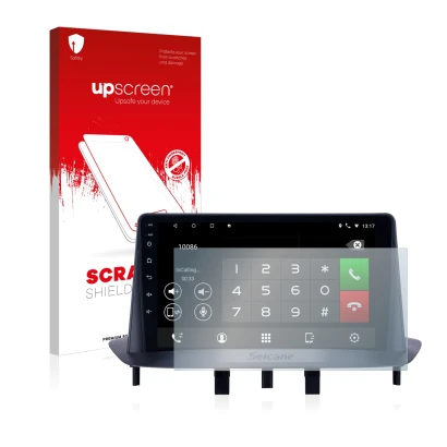 Face avant d’un emballage produit avec le logo de la marque upscreen. À côté, l’appareil Pioneer AVH-Z5200DAB est représenté a