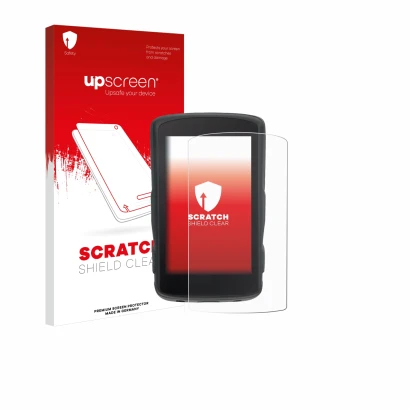 Face avant d’un emballage produit avec le logo de la marque upscreen. À côté, l’appareil Hammerhead Karoo 2 est représenté ave