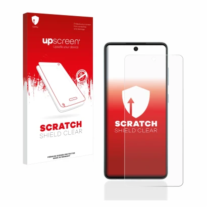 Face avant d’un emballage produit avec le logo de la marque upscreen. À côté, l’appareil Samsung Galaxy A52 5G est représenté 