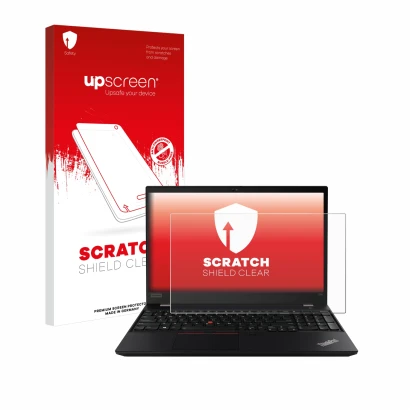 Face avant d’un emballage produit avec le logo de la marque upscreen. À côté, l’appareil Lenovo ThinkPad P14s est représenté a