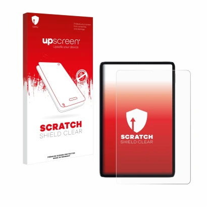 Face avant d’un emballage produit avec le logo de la marque upscreen. À côté, l’appareil Xiaomi Mi Pad 5 est représenté avec l