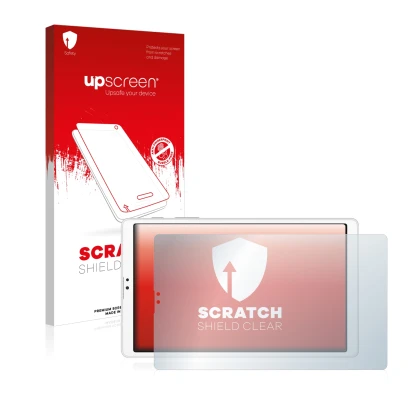 Face avant d’un emballage produit avec le logo de la marque upscreen. À côté, l’appareil Samsung Galaxy Tab A7 Lite LTE 2021 (