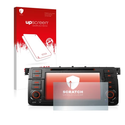 Face avant d’un emballage produit avec le logo de la marque upscreen. À côté, l’appareil Xtrons PQ7046B est représenté avec la