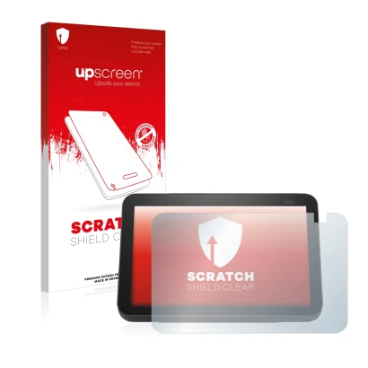 Face avant d’un emballage produit avec le logo de la marque upscreen. À côté, l’appareil Amazon Echo Show 8 2021 (2e Gen.) est