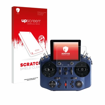 Face avant d’un emballage produit avec le logo de la marque upscreen. À côté, l’appareil FrSky Tandem X20S est représenté avec