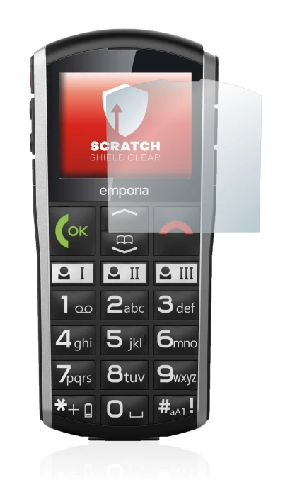 Image de l'appareil Emporia Simplicity avec une grande variété de protections d'écran.