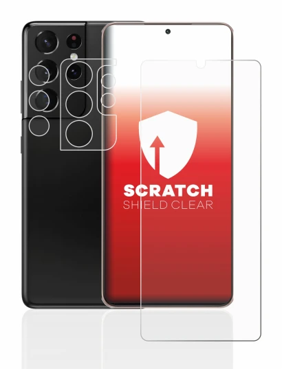Image de l'appareil Samsung Galaxy S21 Ultra 5G (Avant+Caméra) avec une grande variété de protections d'écran.