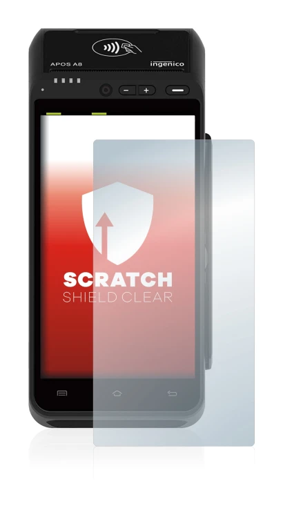 Image de l'appareil ingenico Apos A8 avec une grande variété de protections d'écran.