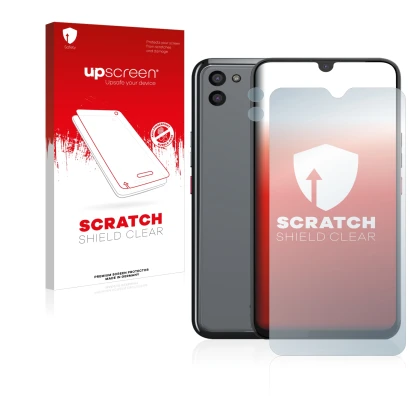 Face avant d’un emballage produit avec le logo de la marque upscreen. À côté, l’appareil Gigaset GS5 (Avant+Caméra) est représ
