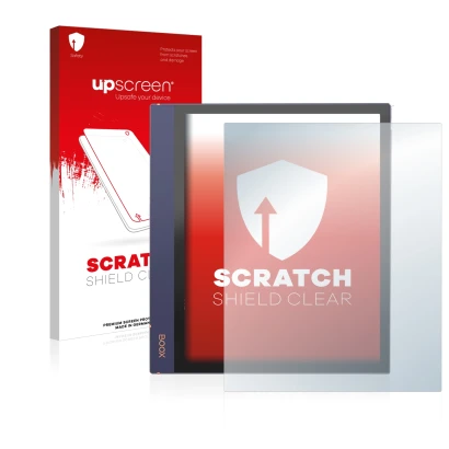 Face avant d’un emballage produit avec le logo de la marque upscreen. À côté, l’appareil Boox Note Air 2 est représenté avec l
