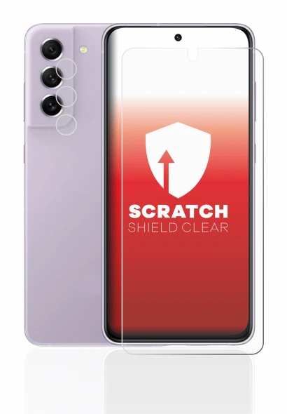 Image de l'appareil Samsung Galaxy S21 FE 5G (Avant+Caméra) avec une grande variété de protections d'écran.