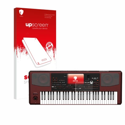 Face avant d’un emballage produit avec le logo de la marque upscreen. À côté, l’appareil KORG Pa1000 est représenté avec la pr